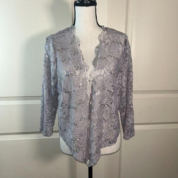 Candalite Tops - NWT Candalite Silver Lace Sequin Open Front Evening Jacket Size XL